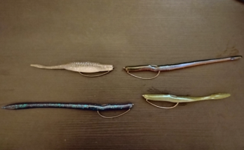 an image of four different drop shot lures